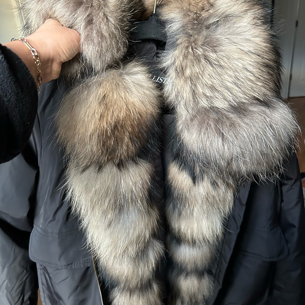 Luxurious Fur Collar Black Coat